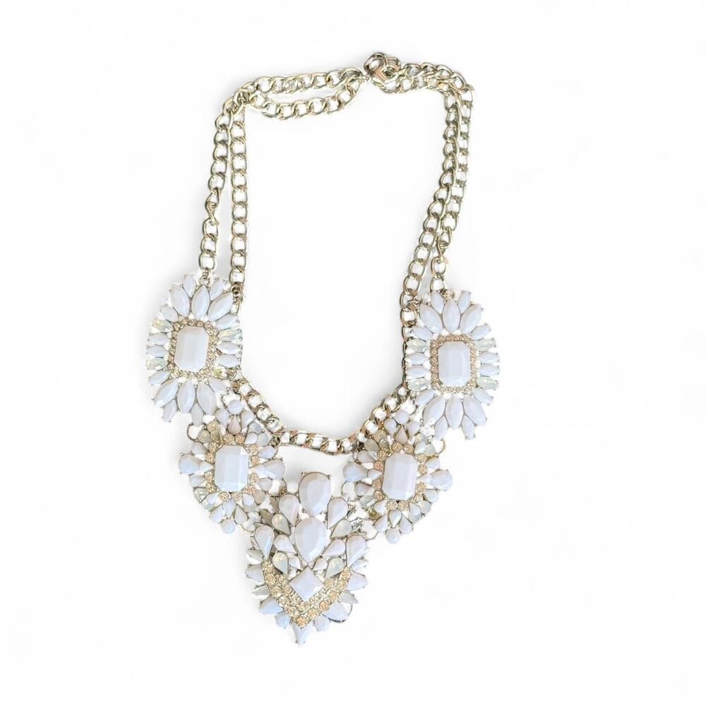 Vintage White and gold statement necklace with white floral